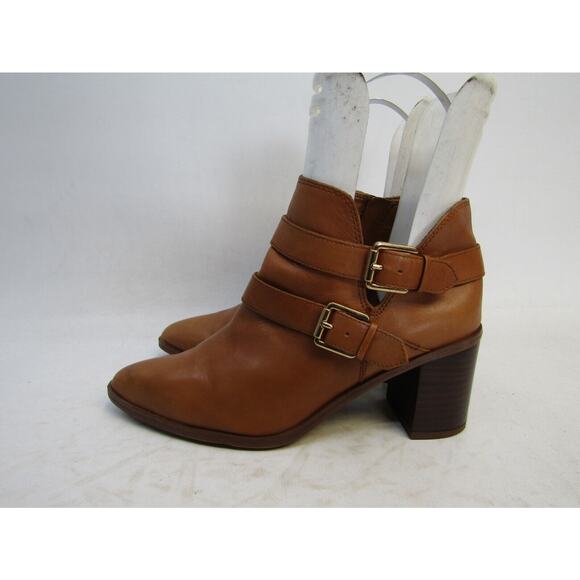 Franco Sarto Shoes - Franco Sarto Womens Size 8 Brown Leather Zip Buckle Ankle Fashion Boots Booties